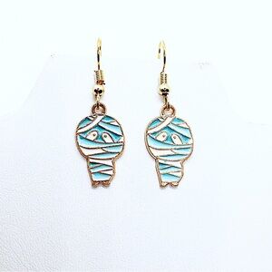 Earrings Mummy Monster Halloween Cute Kawaii Kids Teachers Pastel Goth Gold Tone